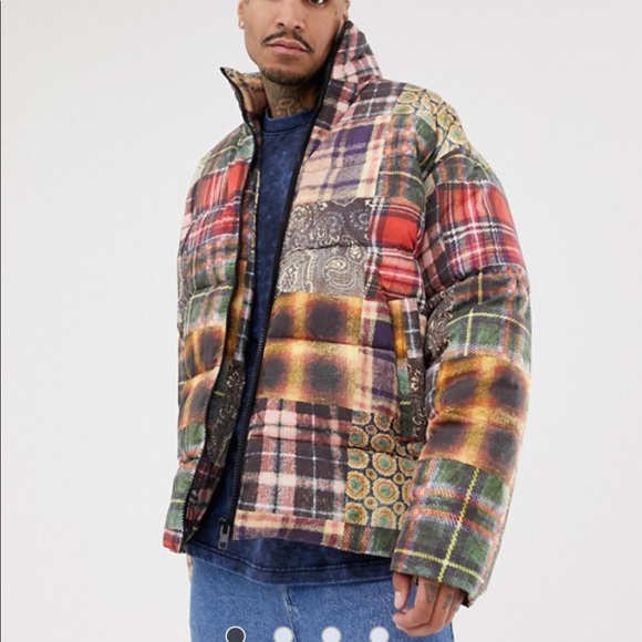 checked puffer jacket mens